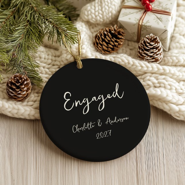 Personalised Engaged Couple Handwritten Black Ceramic Ornament (Creator Uploaded)