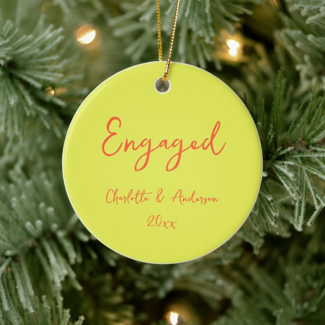 Personalised Engaged Couple Handwritten Chartreuse Ceramic Ornament (Tree)