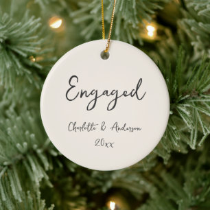 Personalised Engaged Couple Handwritten Ivory Ceramic Ornament