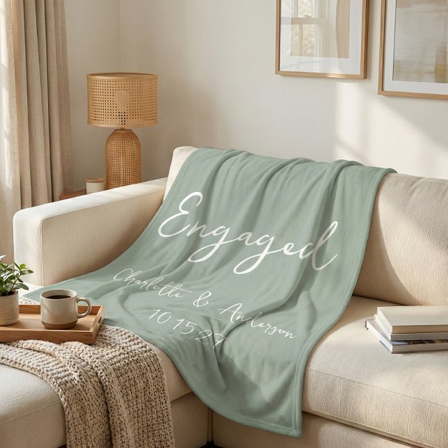 Personalised Engaged Couple Handwritten Sage Fleece Blanket (Creator Uploaded)