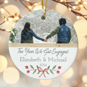Personalised Engaged First Christmas Festive Photo Ceramic Ornament