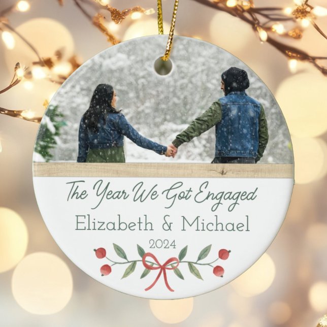 Personalised Engaged First Christmas Festive Photo Ceramic Ornament (Creator Uploaded)