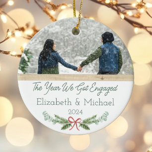 Personalised Engaged First Christmas Festive Photo Ceramic Ornament