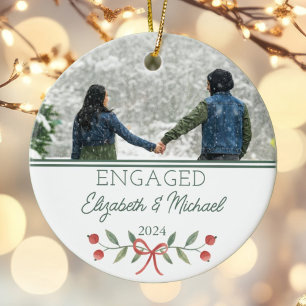 Personalised Engaged First Christmas Festive Photo Ceramic Ornament