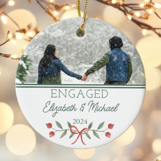 Personalised Engaged First Christmas Festive Photo Ceramic Ornament (Creator Uploaded)