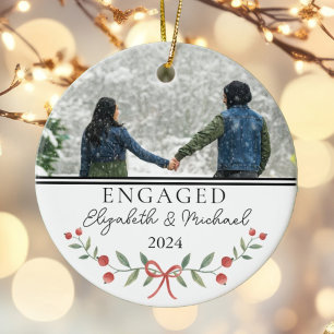 Personalised Engaged First Christmas Festive Photo Ceramic Ornament