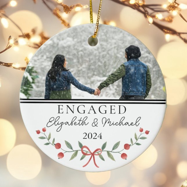 Personalised Engaged First Christmas Festive Photo Ceramic Ornament (Creator Uploaded)