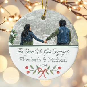 Personalised Engaged First Christmas Festive Photo Ceramic Ornament