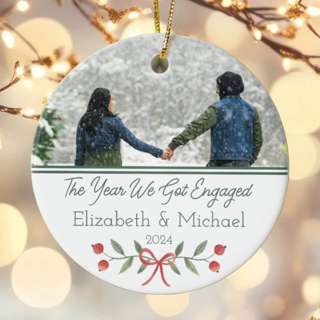 Personalised Engaged First Christmas Festive Photo Ceramic Ornament (Creator Uploaded)