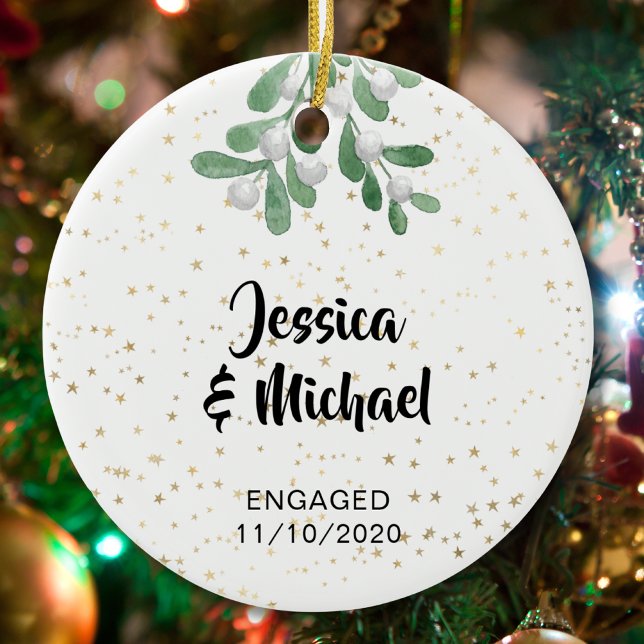 Personalised Engaged Gold Stars  Ceramic Ornament (Creator Uploaded)