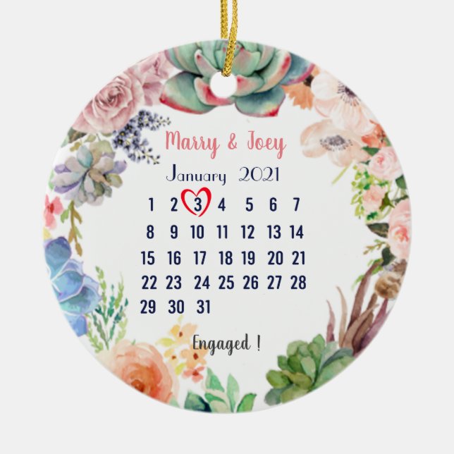 Personalised Engaged -wedding date 3 of 31 Ceramic Ornament (Front)