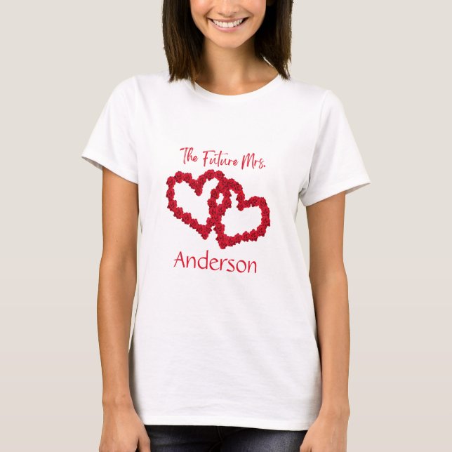 Personalised Engagement Bachelorette Red Heart  T-Shirt (Front)