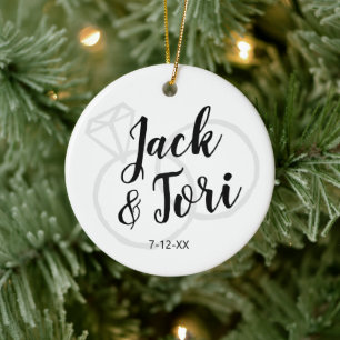 Personalised Engagement Custom Simple Minimal Xmas Ceramic Ornament