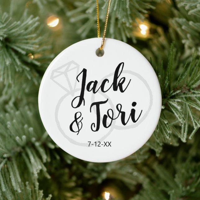 Personalised Engagement Custom Simple Minimal Xmas Ceramic Ornament (Tree)