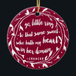 Personalised Engagement Keepsake | Hollyberry Ceramic Tree Decoration<br><div class="desc">"Go,  little ring,  to that same sweet who hath my heart in her domain." This beautiful keepsake ornament features the romantic quote from Chaucer in stylish white brushstroke on a holiday-perfect red berry background. Easily personalise the back with the happy couple's names!</div>