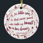 Personalised Engagement Keepsake | Watercolor Ceramic Ornament<br><div class="desc">"Go, little ring, to that same sweet who hath my heart in her domain." This beautiful keepsake ornament features the romantic quote from Chaucer in berry-hued watercolor brushstroke on a white background. Easily personalise the back with the names of the happy couple! Shop matching Marsala wedding and engagement items here:...</div>