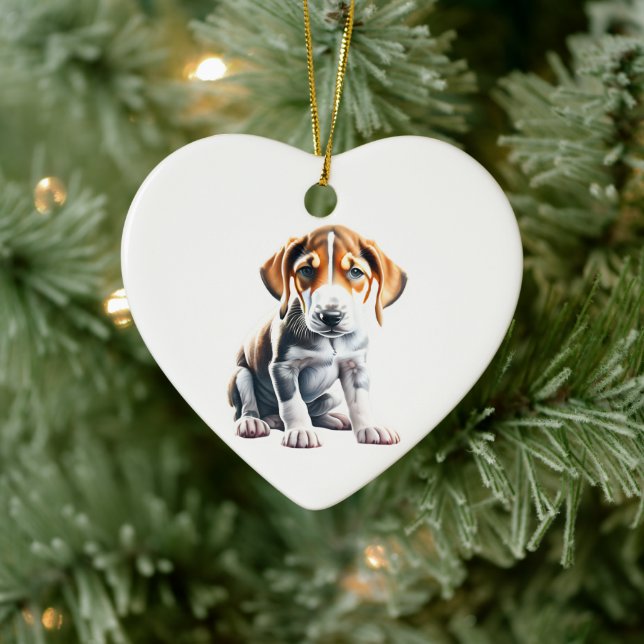 Personalised English Foxhound Puppy Ceramic Ornament (Tree)
