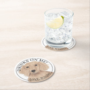 Personalised English Red Dachshund Dog Wedding Round Paper Coaster