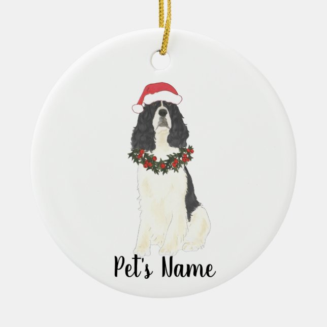 Personalised English Springer Spaniel (Black) Ceramic Ornament (Front)