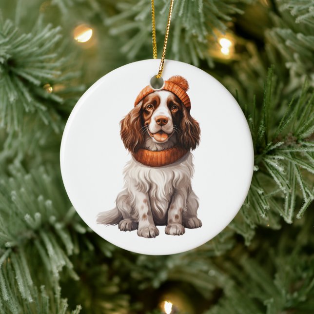 Personalised English Springer Spaniel Dog Art Ceramic Ornament (Tree)