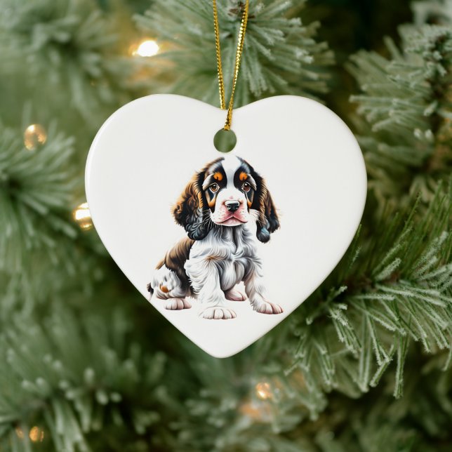 Personalised English Springer Spaniel Puppy Ceramic Ornament (Tree)