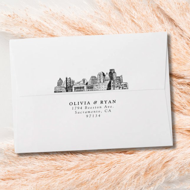 Personalised Envelope Sacramento Skyline Sketch (Personalized Envelope Sacramento Skyline Sketch)
