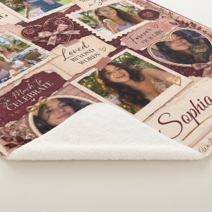 Personalised Ephemera Birthday 6 Photo Collage Sherpa Blanket