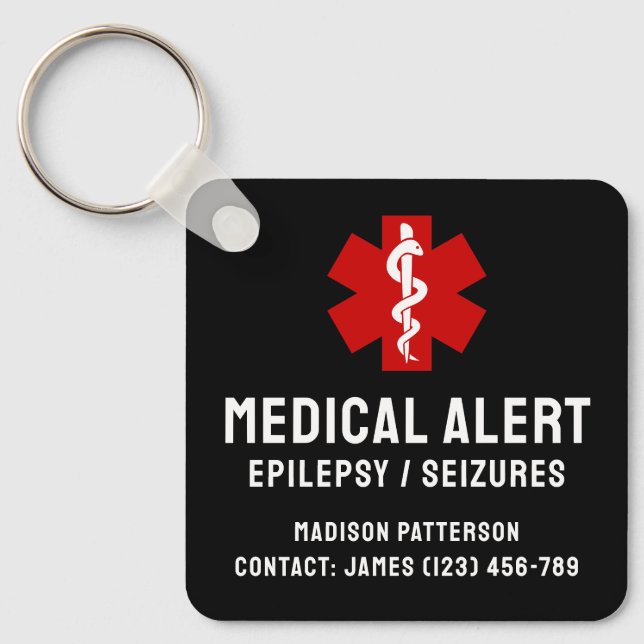 Personalised Epilepsy Emergency Essentials Key Ring (Front)