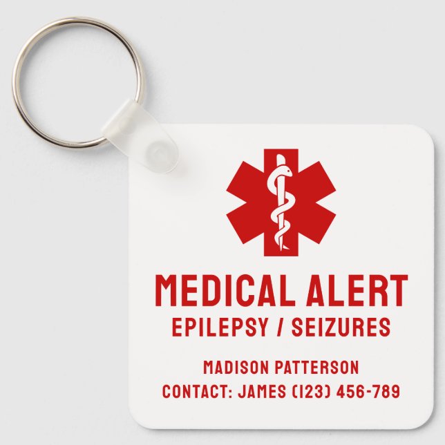 Personalised Epilepsy Emergency Essentials Key Ring (Front)
