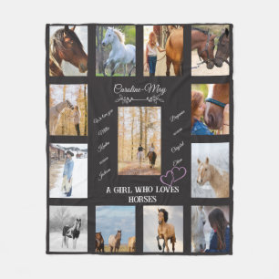 Personalised Equine Girl Photo Text Horse Lover Fleece Blanket
