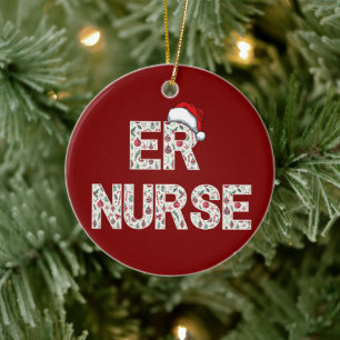 Personalised ER Nurse Christmas Gift Santa Trendy Ceramic Ornament