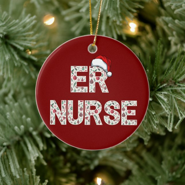 Personalised ER Nurse Christmas Gift Santa Trendy Ceramic Ornament (Tree)