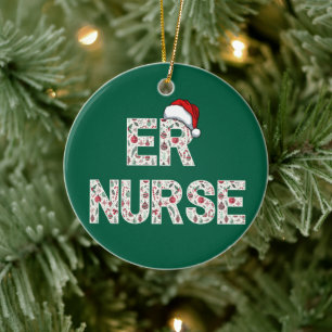 Personalised ER Nurse Christmas Gift Santa Trendy Ceramic Ornament