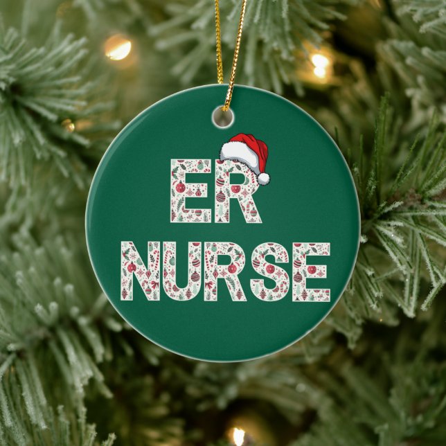 Personalised ER Nurse Christmas Gift Santa Trendy Ceramic Ornament (Tree)