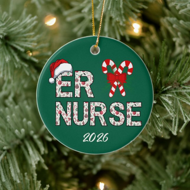Personalised ER Nurse Christmas Santa  Ceramic Ornament (Tree)