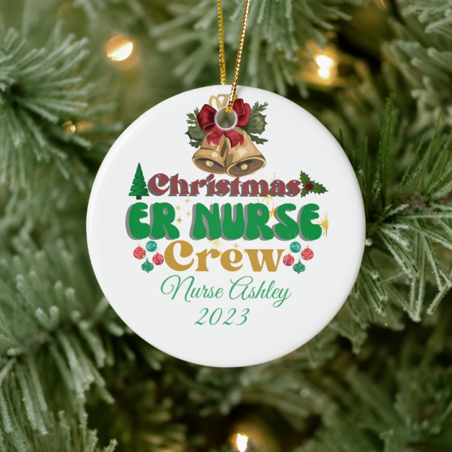 Personalised ER nurse crew Christmas Ceramic Ornament (Tree)