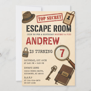 Personalised Escape Room Birthday Invitation