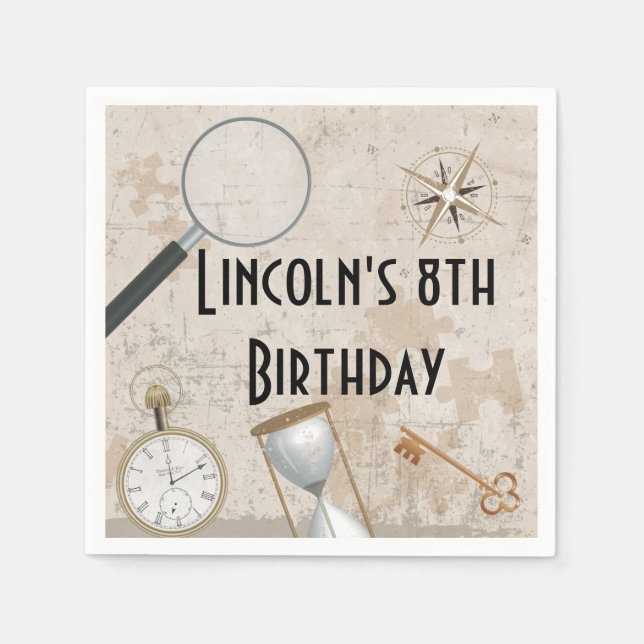 Personalised Escape Room Birthday Party Napkins (Front)