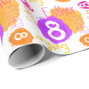 Personalised Esther 8th birthday paint dab wrap Wrapping Paper