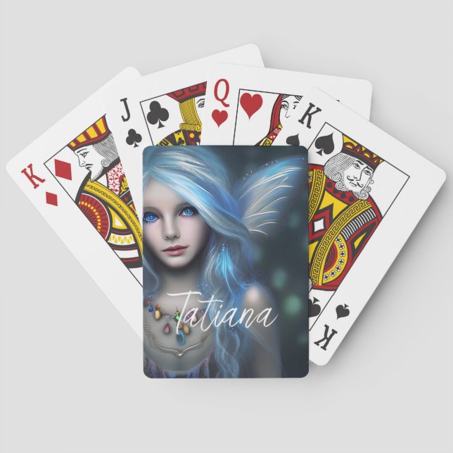 Personalised Ethereal Mystical Blue Fairy Playing Cards (Back)