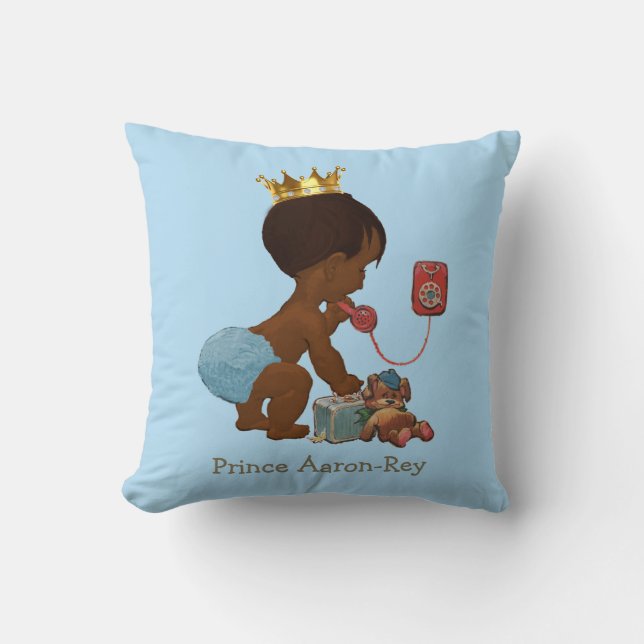 Personalised Ethnic Prince Phone Teddy Bear Blue Cushion (Front)