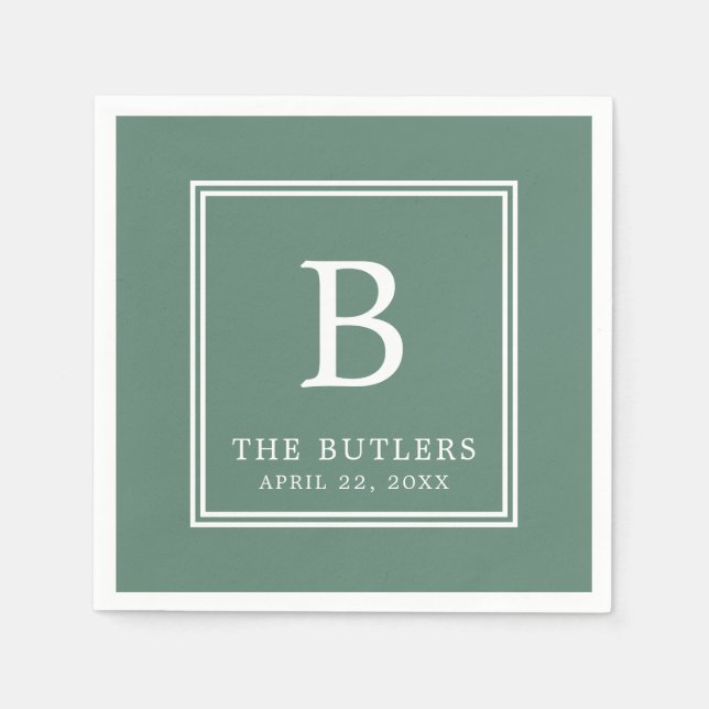 Personalised Eucalyptus Green Wedding Napkins (Front)
