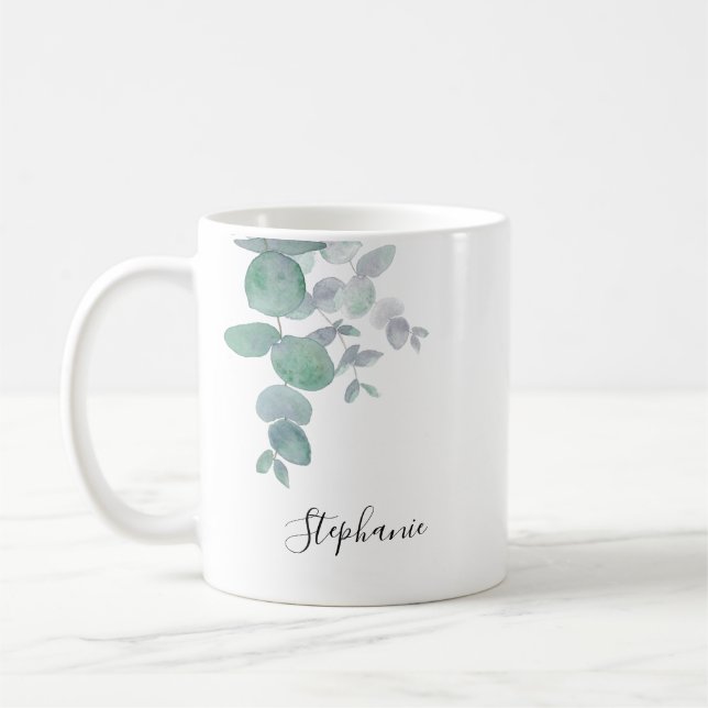 Personalised Eucalyptus Greenery  Coffee Mug (Left)