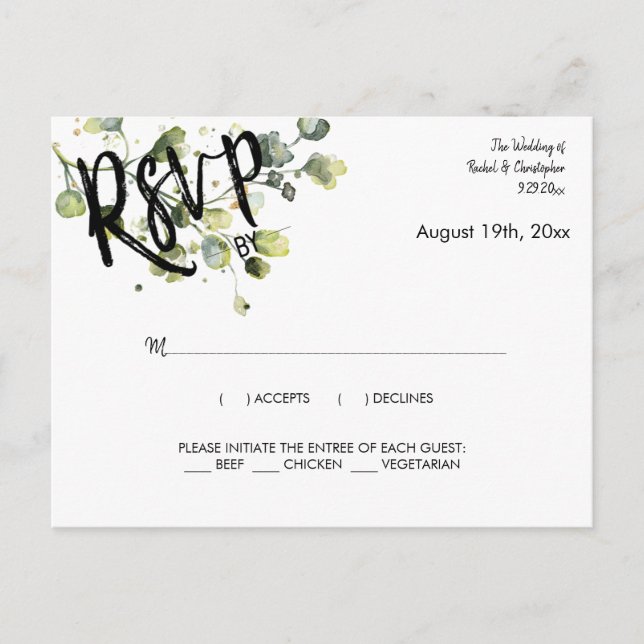 Personalised Eucalyptus Greenery Response RSVP Postcard (Front)