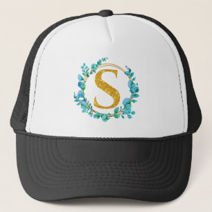 Personalised Eucalyptus Leaves and gold Monogram Trucker Hat