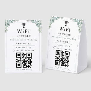Personalised Eucalyptus Wedding WiFi Sign with QR 