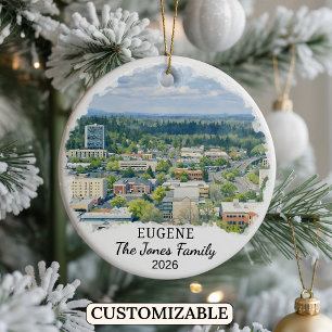 Personalised Eugene Ornament, Custom Oregon Ceramic Ornament