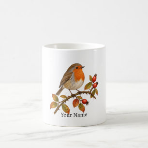 Personalised European Robin Name Coffee Mug