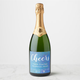 Personalised Event Blue Marbled Art Sparkling Wine Label