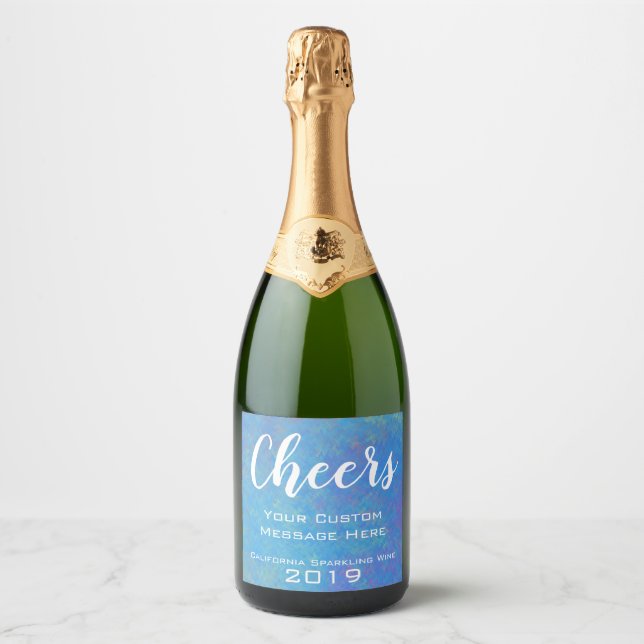 Personalised Event Blue Marbled Art Sparkling Wine Label (Front)
